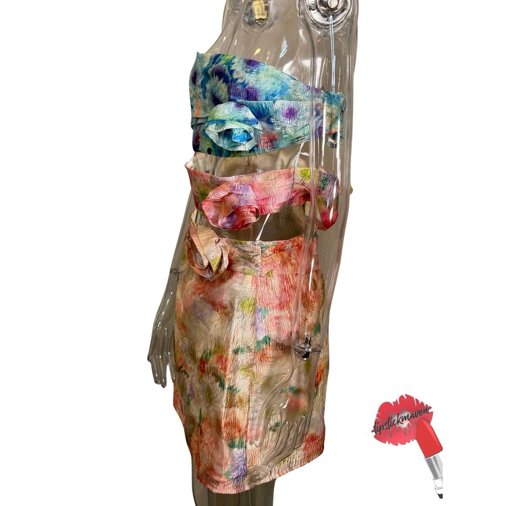 Lena Carson Party Dress Large Watercolor Floral Cut Out Avant Garde Art To Wear - Picture 3 of 13